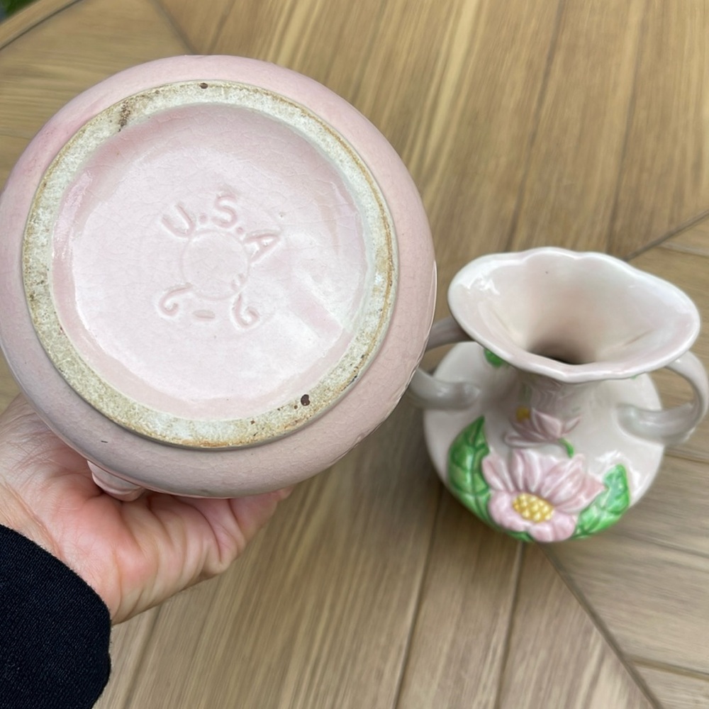 Vintage Pink Pitcher And Hull Vase, Made USA - Picture 3 of 11